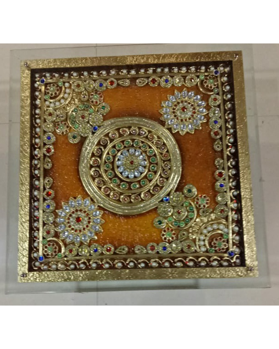 Riddhi Siddhi Art Creations - Golden Pooja Chowki